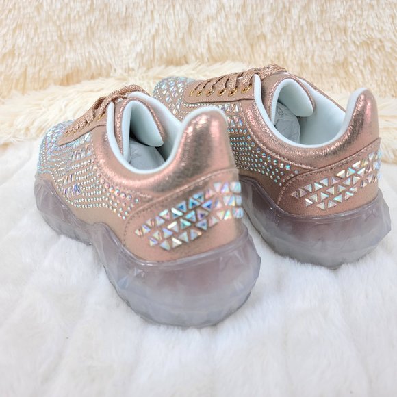 NWT Size 8/8.5 Iridescent Rhinestone and beaded Lace Up Sneakers - Picture 10 of 13